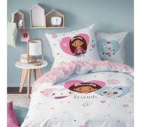 OMYDREAM Gabby Y LA Maison Magique Hearts - Juego de cama infantil para 1 persona, 100% algodón, Oeko-TEX | Funda nórdica de 140 x 200 cm + 1 funda de almohada de 63 x 63 cm, diseño reversible para