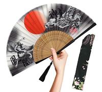 OMyTea Abanico de mano plegable para mujer, abanico de seda de bambú japonés japonés plegable para flash caliente, iglesia, EDM, festival de música, fiesta, baile, decoración, regalo (dragón y fénix)