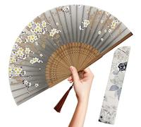 OMyTea Abanico de mano plegable para mujer, abanico de seda de bambú japonés japonés plegable para flash caliente, iglesia, EDM, festival de música, fiesta, baile, actuación, decoración, regalo (gris