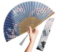 OMyTea Abanico plegable de mano para mujer, abanico plegable de seda de bambú vintage chino japonés para Hot Flash, iglesia, decoración, EDM, festival de música, actuación, regalo (gris Redbud)