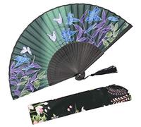 OMyTea - Abanicos de seda plegables con marco de bambú - con una funda de tela de protección para regalar - 100 % hechos a mano estilo retro, chino oriental/japonés, mariposas y luz de la mañana - para mujeres y niñas