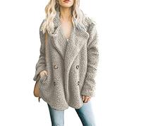 OMZIN Abrigo De Mujer Casual Solapa Fleece Fuzzy Faux Abrigos Cálido Invierno Suelto Outwear Chaquetas Mangas Largas Gris Claro L