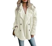 OMZIN Abrigo De Mujer Con Solapa De Imitación Para Prendas De Vestir Sueltas De Manga Larga Bolsillo Con Cremallera Chaqueta De Invierno Abrigo Corto De Moda Blanco XXL