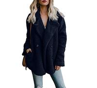 OMZIN Abrigo De Mujer Teddy Fleece Chaqueta Larga De Felpa Invierno Otoño Abrigo De Invierno Faux Para Manga Larga Suelta Outwear Chaqueta De Moda Casual Azul Marino XL