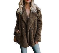 OMZIN Abrigo De Oso De Peluche Para Mujer Chaqueta De Forro Polar Con Bolsillos Bolsillos Delanteros Ribeteados Abrigo Informal De Doble Botonadura Prendas Marrón XXL