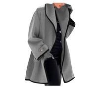 OMZIN Abrigo Flojo De La Mediados De-longitud Para Las Mujeres Bufanda Cuello Botón Lana Mezcla Abrigo De Invierno Con Capucha Chaqueta Gris S