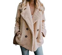 OMZIN Abrigo Informal De De Invierno Para Mujer Solapa De Imitación Manga Larga Prendas De Vestir Bolsillos Ribeteados Abrigo De Doble Botonadura Beige XXL