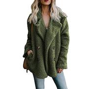 OMZIN Abrigo Informal De Lana Sintética Con Frente Abierto Para Mujer Chaqueta De Peluche De Gran Tamaño Cárdigan Abrigo Cálido De Invierno Con Bolsillo Verde Militar 3XL