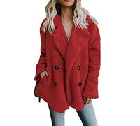 OMZIN Abrigos De Mujer Abrigo Casual Fleece Grueso Invierno Cálido Chaqueta Larga De Invierno Para Mujer Faux Para Solapa Chaqueta De Manga Larga Outwear Ocio Parka Rojo XXL