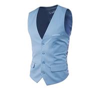 OMZIN Chaleco De SatéN Para Hombre Chaleco CláSico De Negocios Sin Mangas De Un Solo Pecho De Color SóLido Chaleco De Esmoquin Azul Claro M
