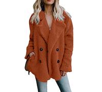 OMZIN Chaqueta De Abrigo Para Mujer Abrigo De Invierno Con Solapa De Imitación Para Abrigo Suelto Abrigo De Invierno Chaqueta Acolchada Informal Abrigo De Felpa Elegante Color Caramelo XL