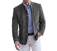 OMZIN Chaqueta Vintage de Colores Sólidos de Hombre Trabajo Oficina de Ante Cuero Falso Ampia de Un Solo Botón Chaquetas de Traje Gris Claro M