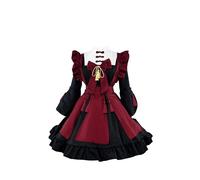 OMZIN Corbata De Lazo 3/4 Vestido De Manga para Las Mujeres En Capas De Halloween Lolita Borla Cosplay Gótico Maid Vestidos Negro 3XL