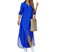 OMZIN Denim Chemisier Vestido Azul Oscuro Azul Claro Vestido Largo Manga Corta Color Sólido Azul Real Vestidos XXL