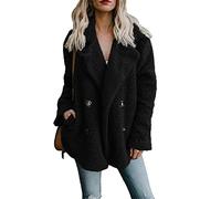 OMZIN Donna Cappotto Orsacchiotto Casual Vaporoso Finto Pile Giacca Aperta Con Tasche Caldo Cardigan Autunno Inverno Nero S