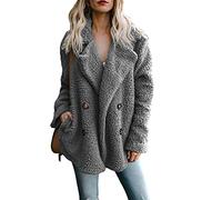 OMZIN Giacca in Finta Pelliccia Donna Doppio Petto Cappotto Corto Cappotto Risvolto Cappotto Sciolto Giacca Invernale Donna Casual Moda Grigio Scuro Xxl