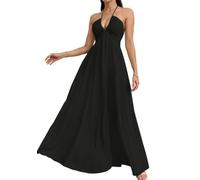OMZIN Invitado De Boda De Mujer con Cuello En V Vestido De Halter Negro XXL