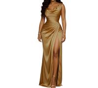 OMZIN Mujer Alta Hendidura Sexy Invitado De Boda Vestido Tanque Champaña XL