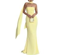 OMZIN Mujer Boda Invitado Vestido De Sol Formal con Bufandas Amarillo L
