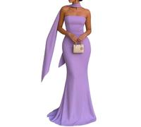 OMZIN Mujer Halterneck Invitado De Boda Vestido con Bufandas Púrpura M