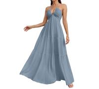 OMZIN Mujer Invitado De Boda Verano Una Línea Maxi Vestido Azul Cielo L
