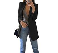 OMZIN Mujer Manga Larga Abierto Chaquetas De Negocios Elástico Sólido para Novio con Bolsillos Negro 3XL