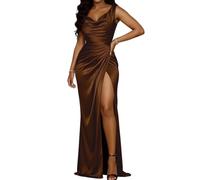 OMZIN Mujer Sin Espalda Sexy Invitado De Boda Vestido De Sol Marrón S