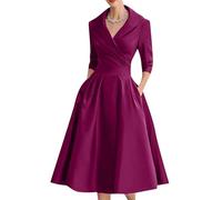 OMZIN Mujeres 1950 Vintage V Cuello 3/4 Manga Vestido Audrey Hepburn Estilo Cóctel Swing Vestidos Violeta L