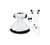 OMZIN Mujeres Anime Maid Cosplay Cosplay Lolita Kawaii Vestido Maid Vestido con Calcetines Headwear Set Blanco Negro 4XL