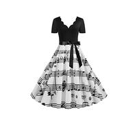 OMZIN Mujeres Audrey Hepburn Cuello En V Vestido De Manga Corta Vintage Polka Dots Rockabilly Vestidos Notas XS