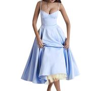 OMZIN Mujeres De Doble Capa De Malla De La Correa De Espaguetis Sweetheart Cuello Vestido De Cóctel Rockabilly Corsé Vestido De Fiesta Azul Claro L