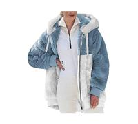 OMZIN Mujeres De Manga Larga De Lana Fuzzy Abrigo Sherpa Color Block Zip Up Chaqueta Con Capucha Ropa De Abrigo Con Bolsillo Color Azul M