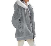 OMZIN Mujeres Invierno Chaqueta Básica Con Capucha Bolsillo Chaqueta Casual Plus Size Simple Solid Color Coat Pure Light Grey 3XL