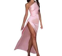 OMZIN Mujeres Verano Un Hombro Vestidos Sin Espalda Irregular Hem Ajustado Primavera Cocktail Party Vestido Rosa XS