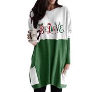 OMZIN Otoño Fuera del Hombro Sudadera Navidad Manga Larga Sudadera Mujer Casual Top Creer Verde XXL