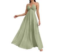 OMZIN Ruffle Invitado Boda Vestido Sol Sexy para Las Mujeres Verde Claro M