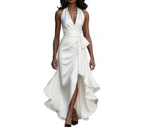 OMZIN Señoras Mariposa Arco Elegante Vestido De Baile Sexy Vestidos De Línea Elegante Vestido De Verano De Estirpe Blanco M
