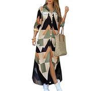 OMZIN Vestidos Camiseros para Mujer con Botones Estampado Vintage Manga Larga Camisa Larga De Gran Tamaño Vestido Elegante Sanjiao L