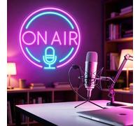 ON AIR - Letrero de neón para decoración de pared, luz LED alimentada por USB con diseño de micrófono para transmisión en vivo, estudio de podcasts, sala de juegos, hogar, bar, dormitorio, podcasters