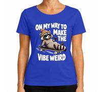 On My Way to Make The Vibe Weird Mapache Cool Camiseta para mujer, Azul, XL | Skateboard, Skater, Raccoon, Trash Panda, Gafas de sol, Gorro, Shaka, Hang Loose, Divertido, Divertido, Skateboarding
