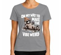 On My Way to Make The Vibe Weird Mapache Cool - Camiseta para mujer | Skateboard, Skater, Raccoon, Trash Panda, Gafas de sol, Gorro, Shaka, Hang Loose, Divertido, Divertido, Skateboarding
