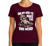 On My Way to Make The Vibe Weird Mapache Cool - Camiseta para mujer | Skateboard, Skater, Raccoon, Trash Panda, Gafas de sol, Gorro, Shaka, Hang Loose, Divertido, Divertido, Skateboarding