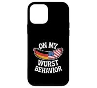 On My Wurst Behavior Oktoberfest Funny German American Flags Carcasa para iPhone 12 Mini