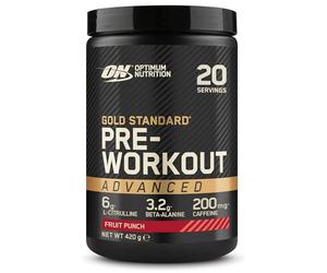 ON Platinum Pre-Entrenamiento, Suplemento Alimenticio Avanzado de Alta Dosis para Energía y Concentración con Cafeína, L-Citrulina, Beta-Alanina y Vitaminas B, Sabor Fruit Punch, 20 Porciones, 420 g