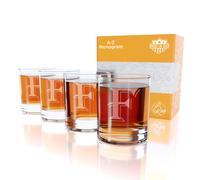 On The Rox Drinks Juego de vasos de 4 piezas grabado con monograma F, 11 onzas