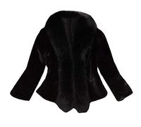 OnaiC Abrigo de piel con cuello de piel - Chaqueta corta de pelo sintético con solapa, chaqueta de forro polar, abrigo de entretiempo, abrigo de peluche, elegante abrigo de lana cálido para invierno