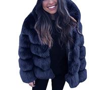 OnaiC Abrigo de piel sintética para mujer - Chaqueta de piel sintética con capucha, abrigo de piel sintética, chaqueta acolchada gruesa de manga larga, abrigo de pelo sintético, chaqueta de forro