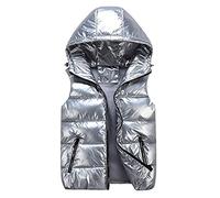 OnaiC Chalecos para mujer con capucha ligero - Chaleco de plumón brillante, chaleco deportivo sin mangas, chaleco deportivo con capucha, chaleco acolchado corto, con cremallera, bolsillos, algodón, 1