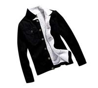 OnaiC Chaqueta de jeans acolchada para mujer de invierno - Chaqueta de mezclilla con cuello de piel reversible, forro polar, manga larga, chaqueta de mezclilla gruesa, corta, impermeable, para