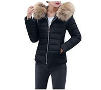 OnaiC Chaqueta de plumón para mujer, invierno, abrigo acolchado con cuello de piel, abrigo de entretiempo con capucha, tallas grandes, elegante, chaqueta corta de plumón, abrigo corto de invierno de